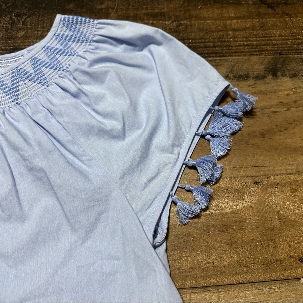 Vineyard Vines Smocked Tassel Short Sleeve Blouse - Picture 5 of 7